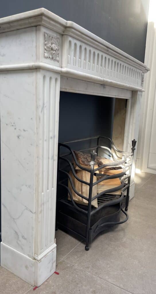Antique French Front Fireplace White Carrara Marble