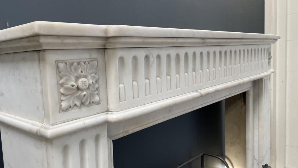 Antique French Front Fireplace White Carrara Marble