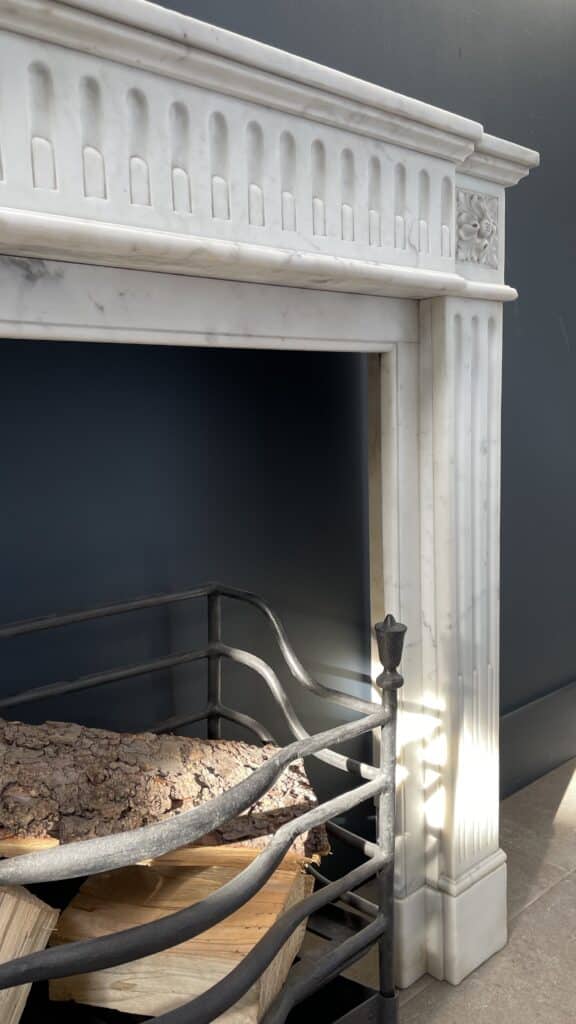 Antique French Front Fireplace White Carrara Marble