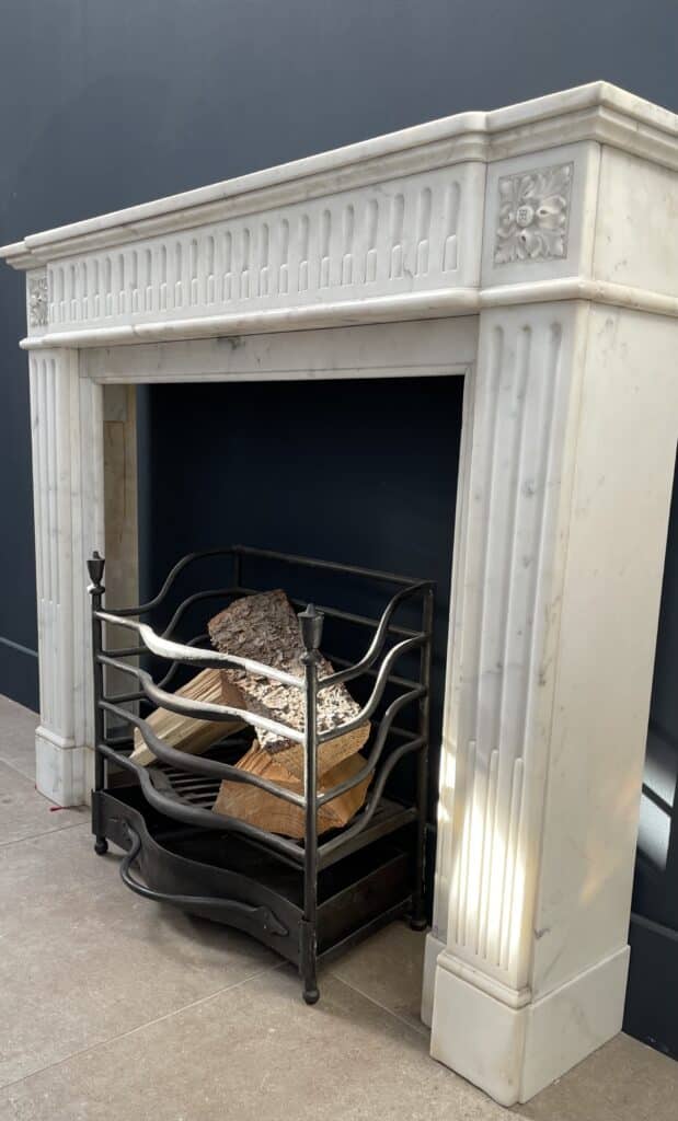 Antique French Front Fireplace White Carrara Marble