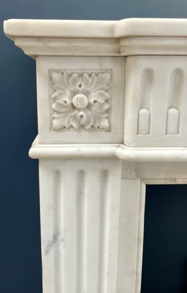 Antique French Front Fireplace White Carrara Marble