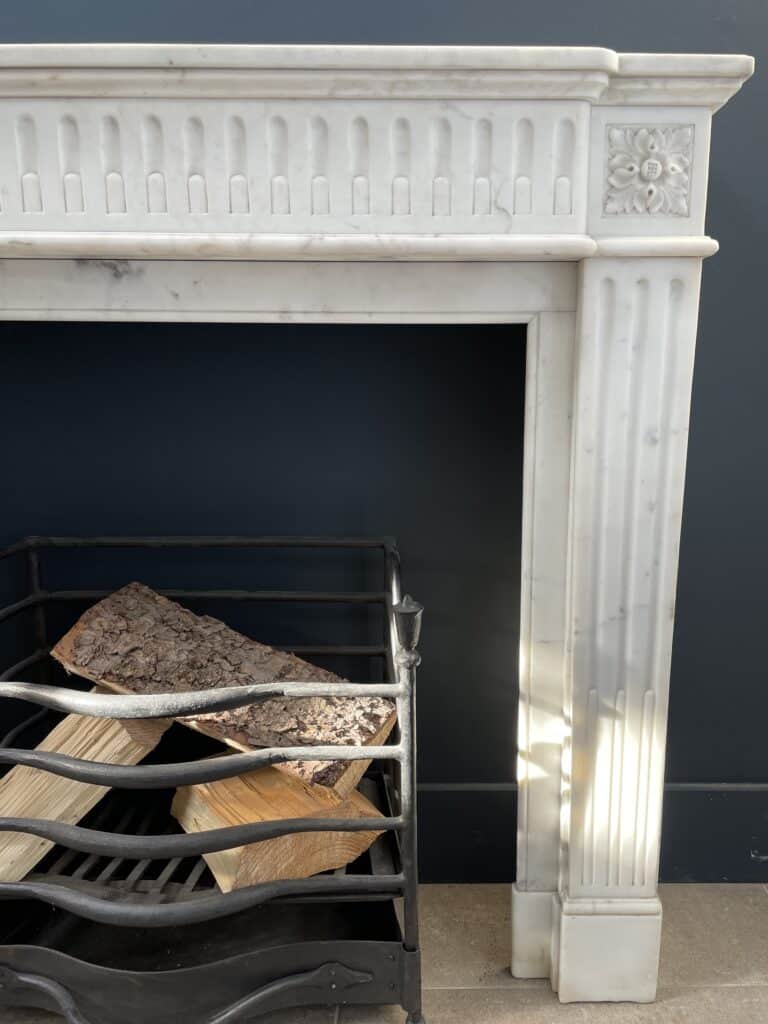 Antique French Front Fireplace White Carrara Marble