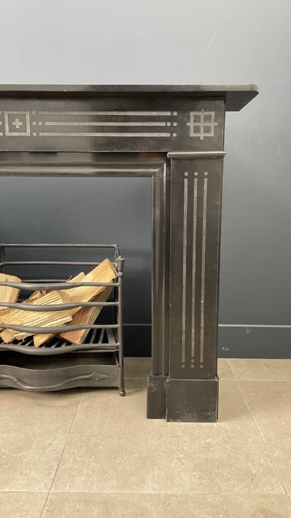 Antique Black Marble Etched Circular Fireplace