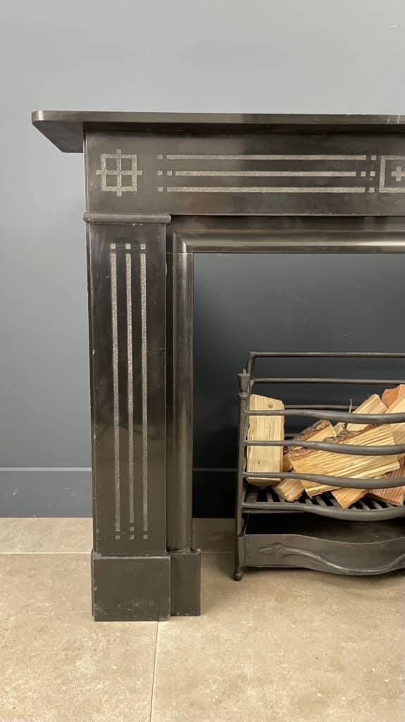 Antique Black Marble Etched Circular Fireplace