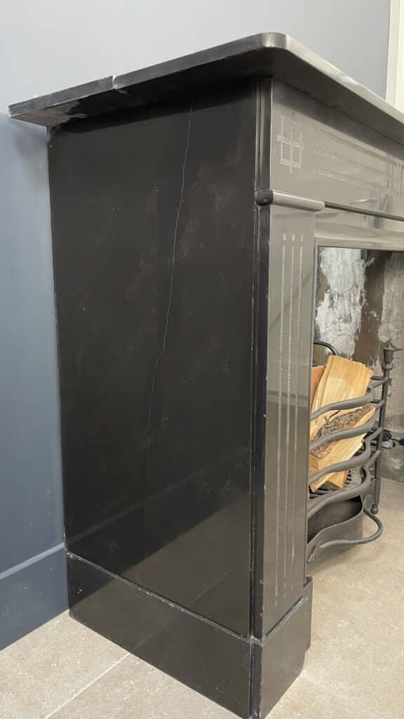 Antique Black Marble Etched Circular Fireplace