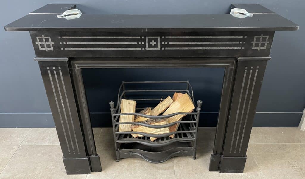 Antique Black Marble Etched Circular Fireplace