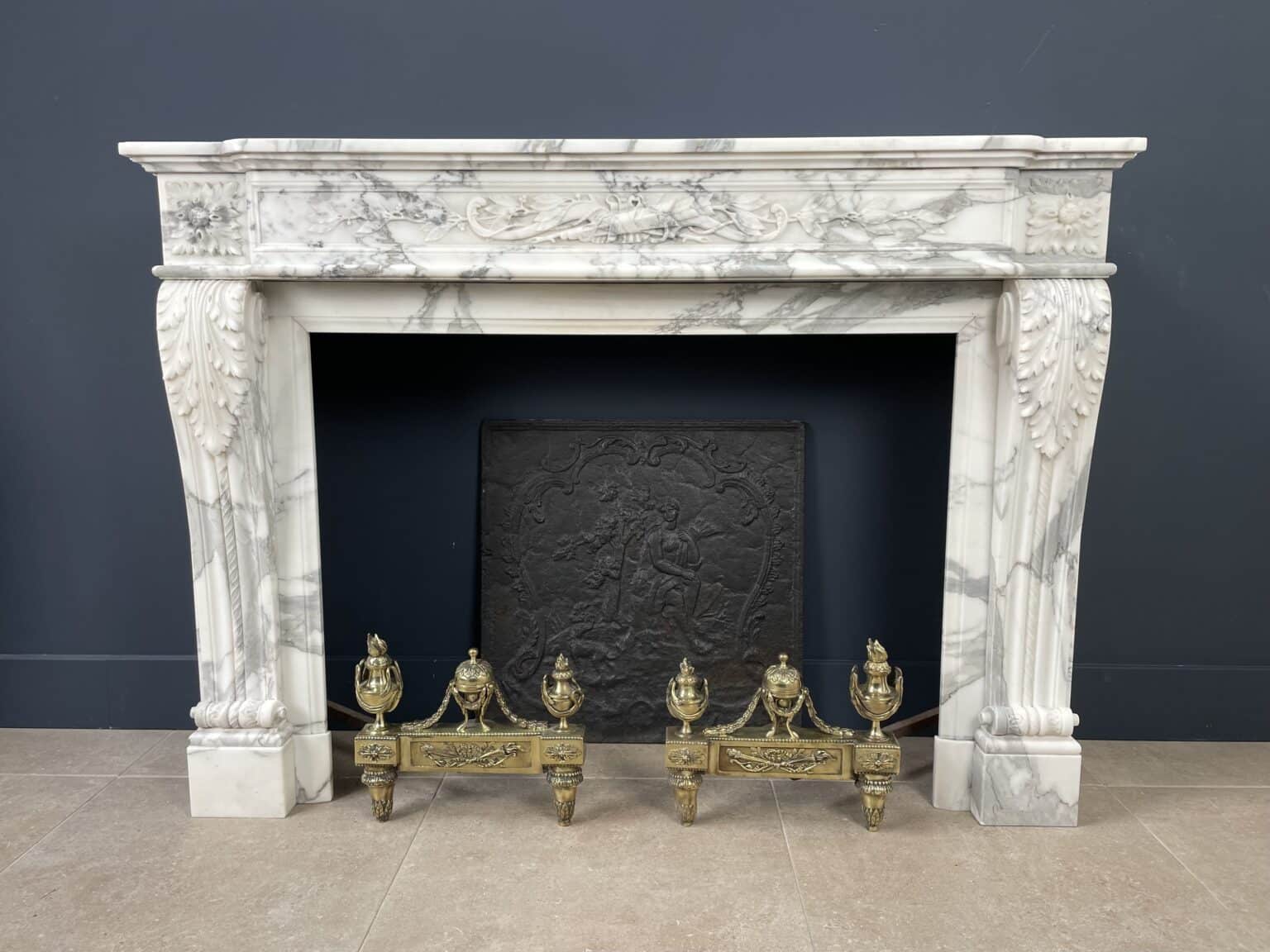 Exclusive Antique Front Fireplace In Beautiful Arabescato Marble
