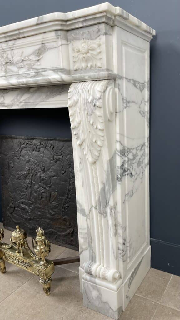 Exclusive Antique Front Fireplace In Beautiful Arabescato Marble