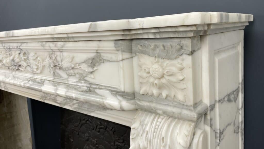 Exclusive Antique Front Fireplace In Beautiful Arabescato Marble