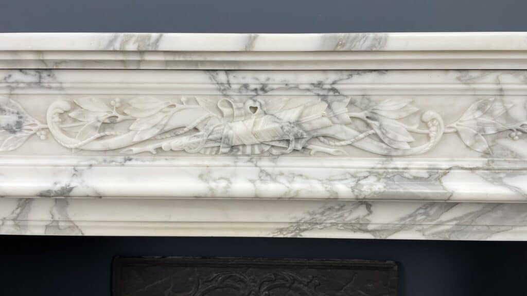 Exclusive Antique Front Fireplace In Beautiful Arabescato Marble
