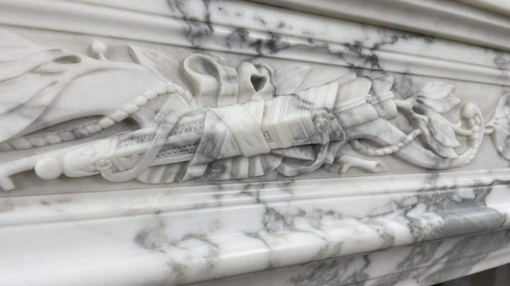 Exclusive Antique Front Fireplace In Beautiful Arabescato Marble