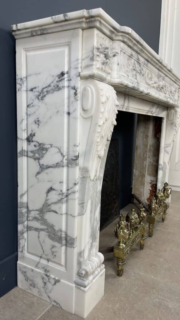 Exclusive Antique Front Fireplace In Beautiful Arabescato Marble
