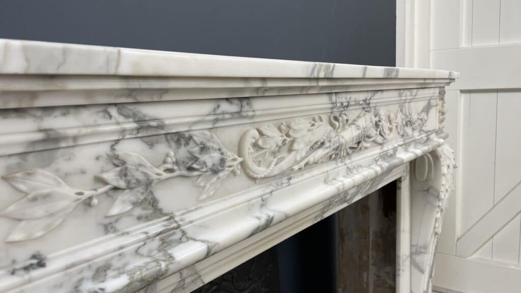 Exclusive Antique Front Fireplace In Beautiful Arabescato Marble