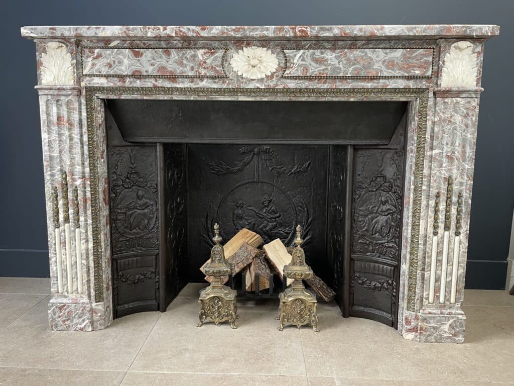 Very Exclusive Antique Marble Fireplace with Cast-Iron Insert