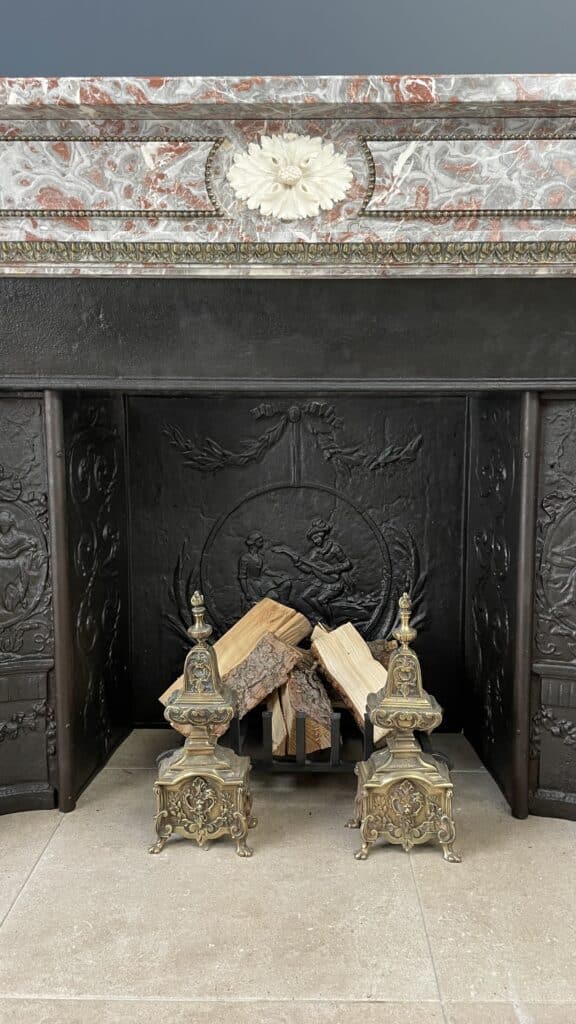 Very Exclusive Antique Marble Fireplace with Cast-Iron Insert