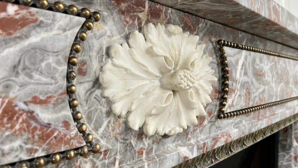 Very Exclusive Antique Marble Fireplace with Cast-Iron Insert