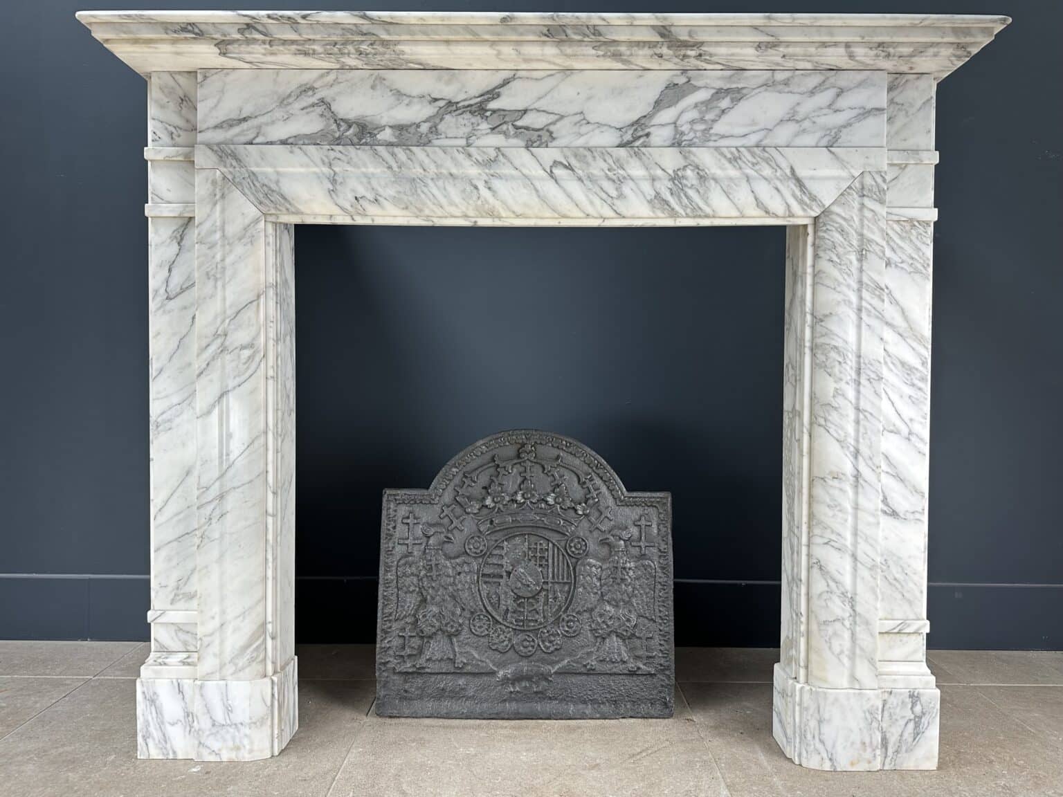 Antique Cast-Iron Fireback with Crown