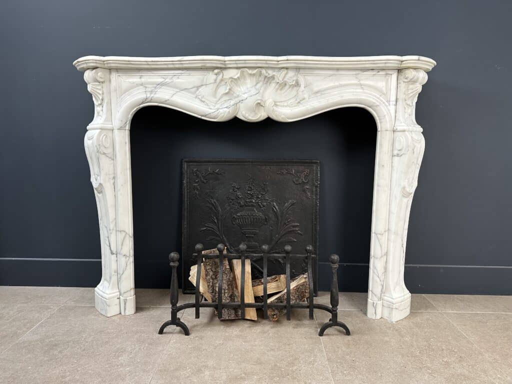 Prachtige Antieke Rococo Frontschouw Wit Marmer