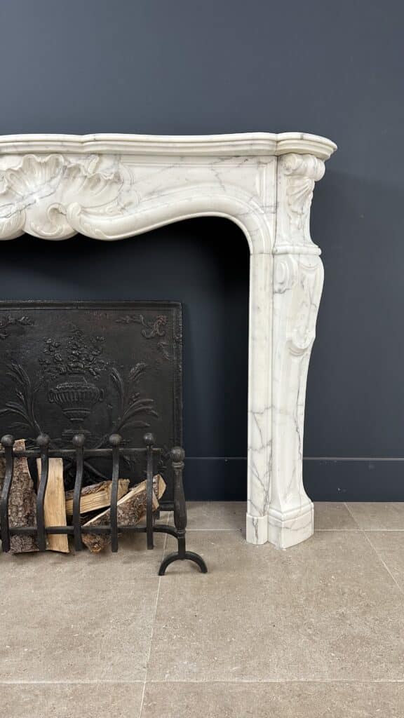 Prachtige Antieke Rococo Frontschouw Wit Marmer