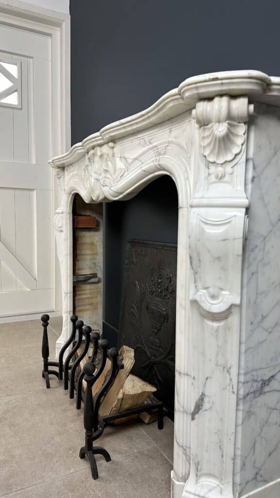 Prachtige Antieke Rococo Frontschouw Wit Marmer
