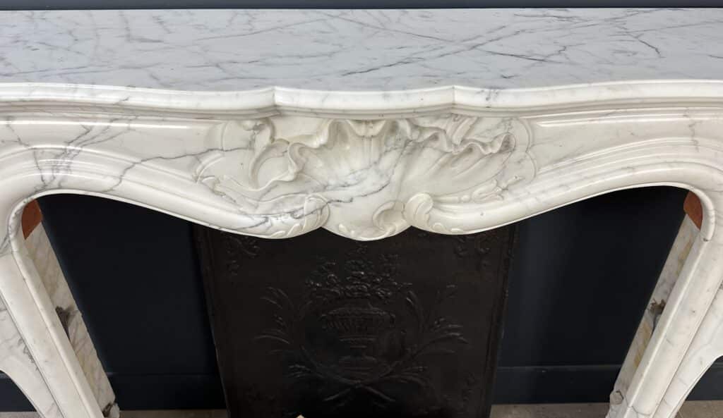 Prachtige Antieke Rococo Frontschouw Wit Marmer