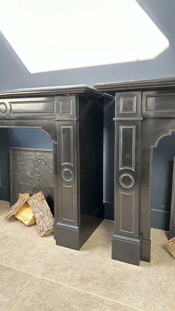Set of Two Antique Circular Fireplaces in Noir de Mazy Marble