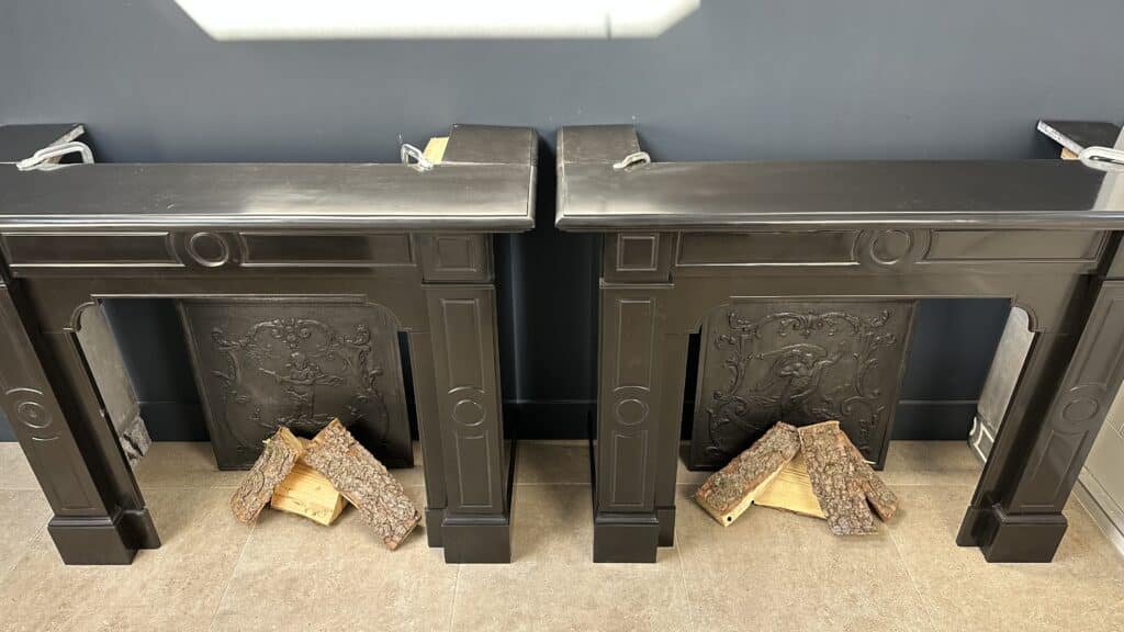 Set of Two Antique Circular Fireplaces in Noir de Mazy Marble