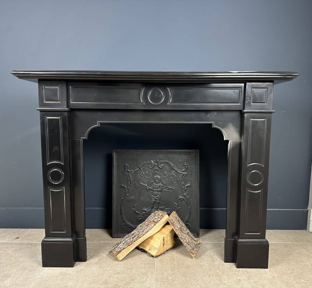 Black Marble Antique Circular Fireplace in Noir de Mazy
