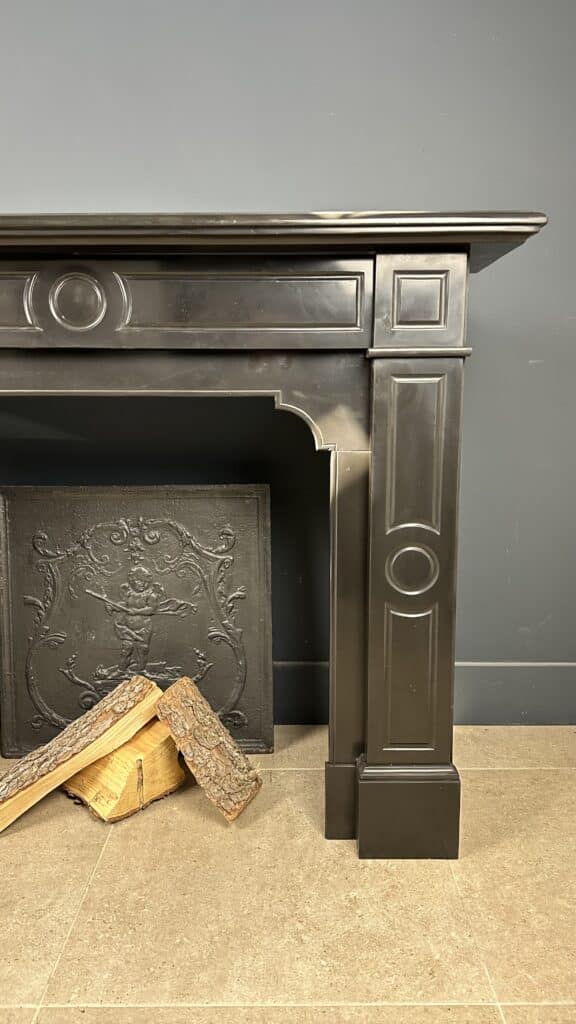 Black Marble Antique Circular Fireplace in Noir de Mazy