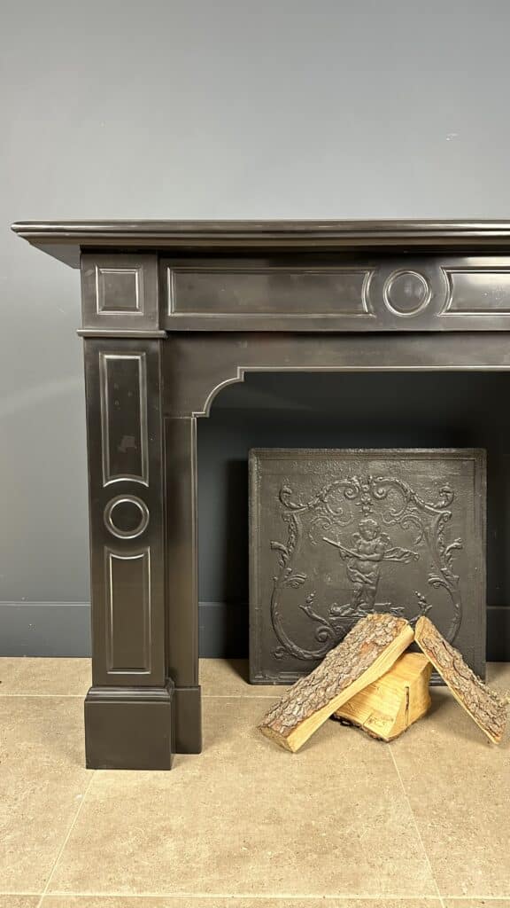 Black Marble Antique Circular Fireplace in Noir de Mazy