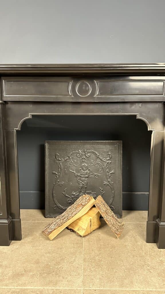 Black Marble Antique Circular Fireplace in Noir de Mazy