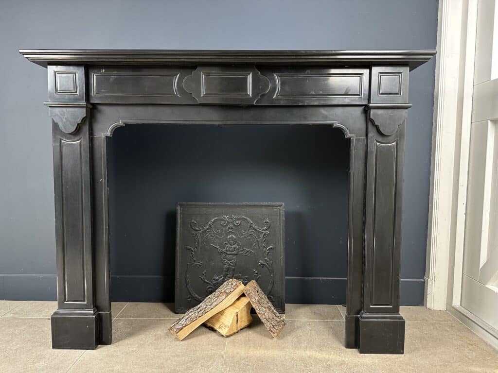 Beautiful Large Antique Circular Fireplace in Black Marble