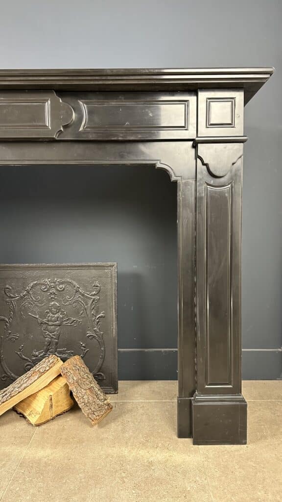 Beautiful Large Antique Circular Fireplace in Black Marble