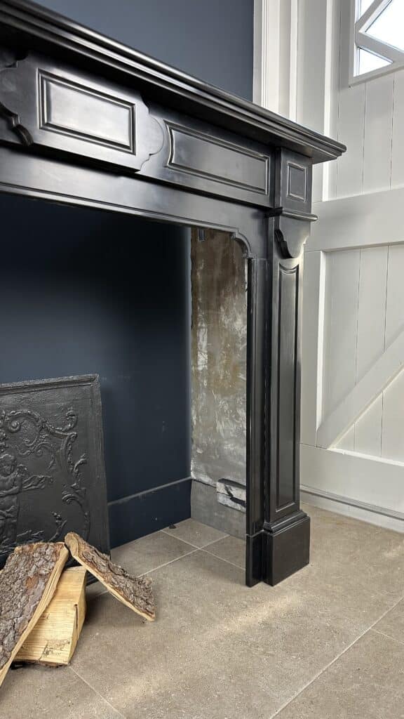 Beautiful Large Antique Circular Fireplace in Black Marble