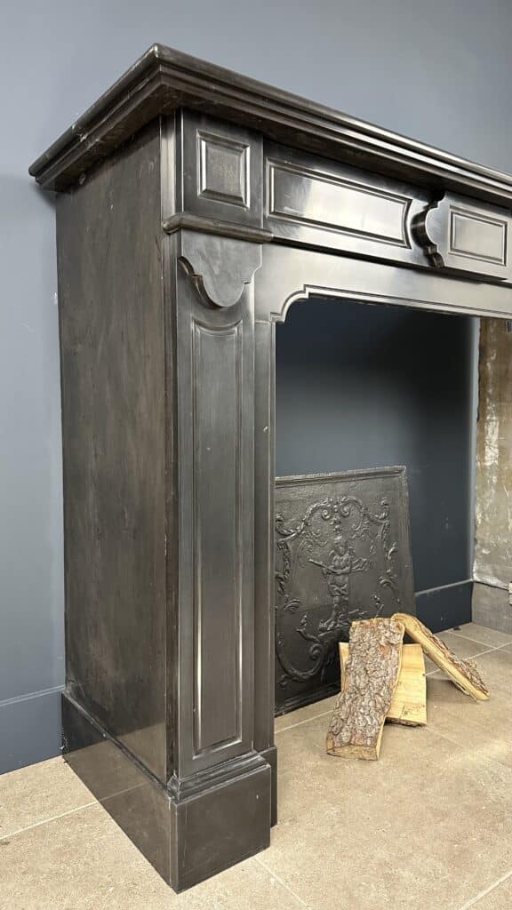 Beautiful Large Antique Circular Fireplace in Black Marble