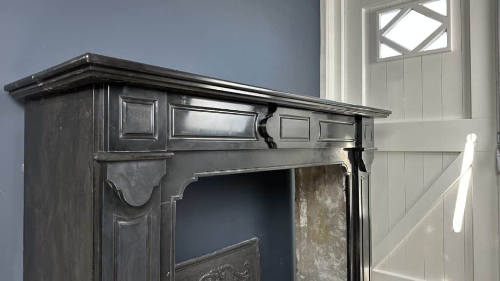 Beautiful Large Antique Circular Fireplace in Black Marble