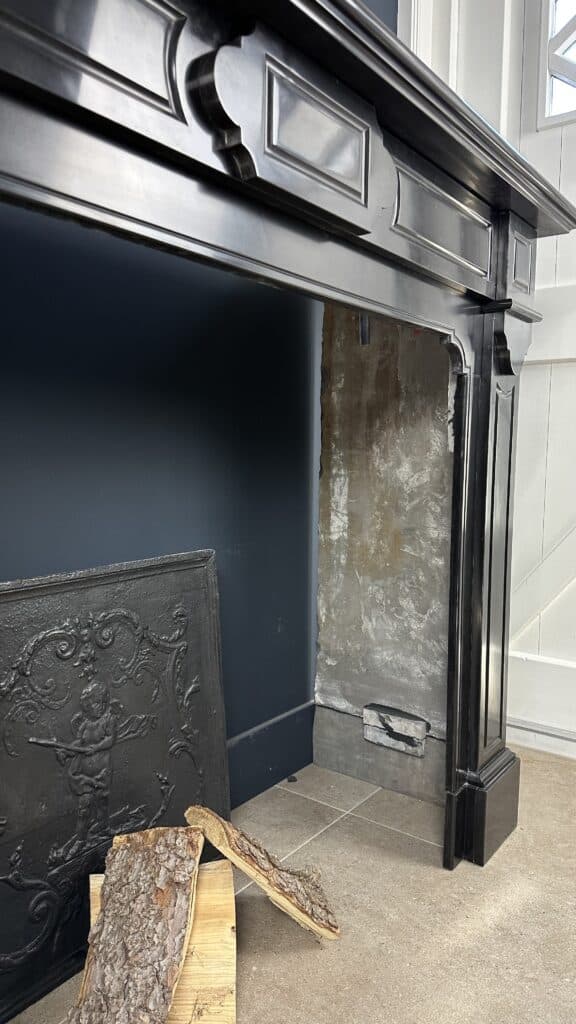 Beautiful Large Antique Circular Fireplace in Black Marble