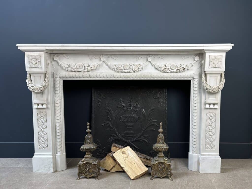 Carrara Marble Antique Front Fireplace with Garland