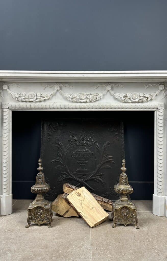 Carrara Marble Antique Front Fireplace with Garland