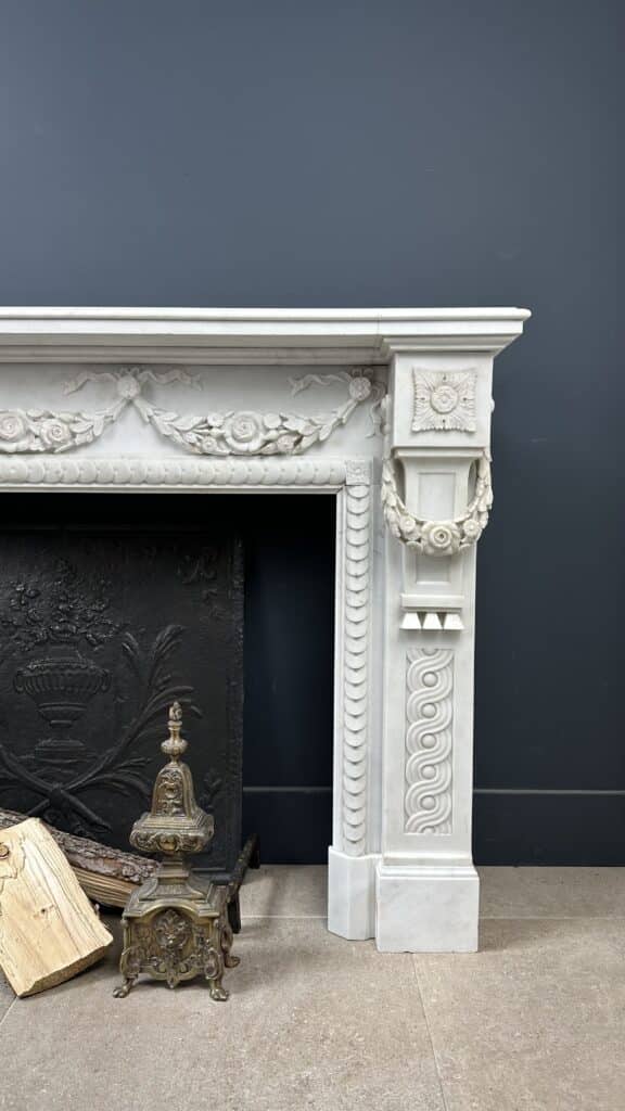 Carrara Marble Antique Front Fireplace with Garland
