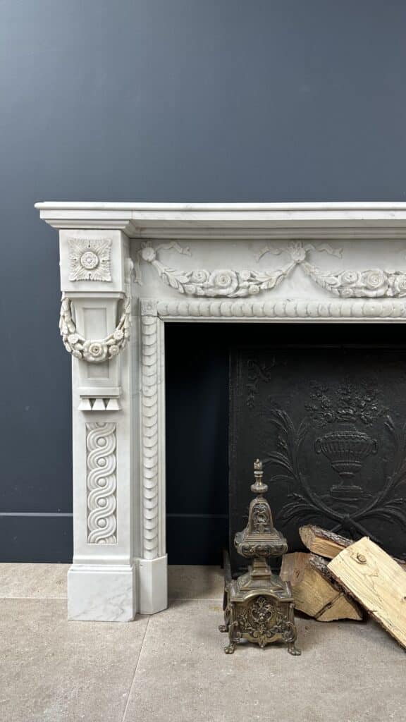 Carrara Marble Antique Front Fireplace with Garland