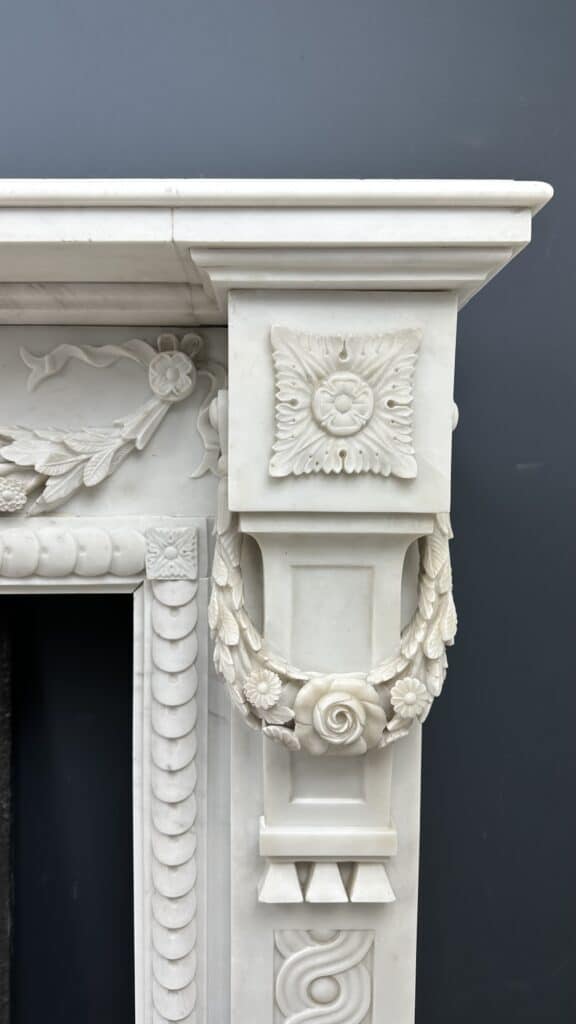 Carrara Marble Antique Front Fireplace with Garland