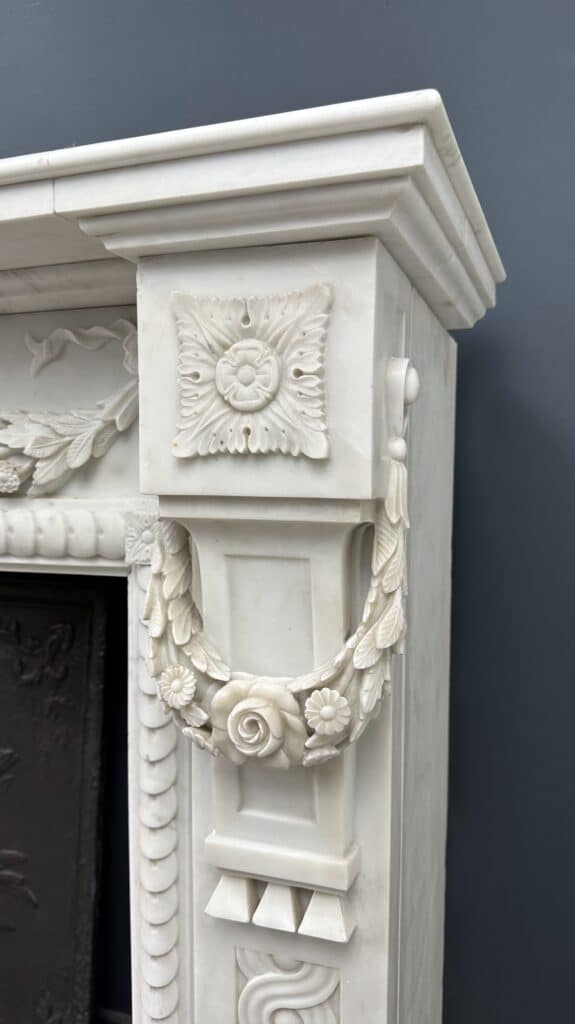 Carrara Marble Antique Front Fireplace with Garland