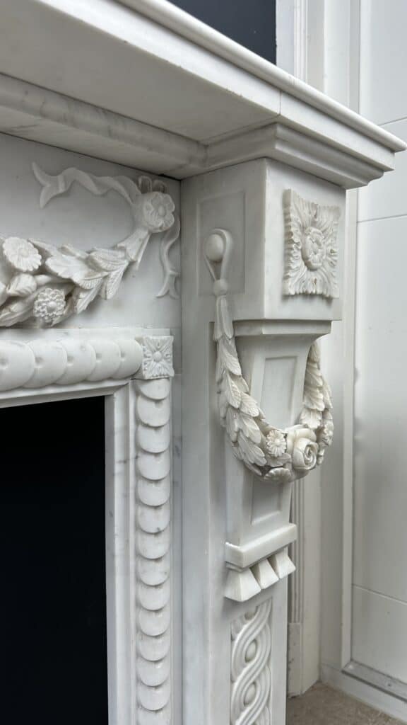 Carrara Marble Antique Front Fireplace with Garland