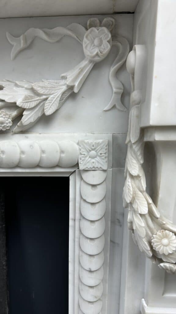 Carrara Marble Antique Front Fireplace with Garland