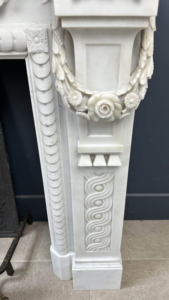 Carrara Marble Antique Front Fireplace with Garland