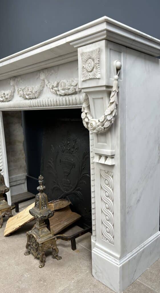 Carrara Marble Antique Front Fireplace with Garland