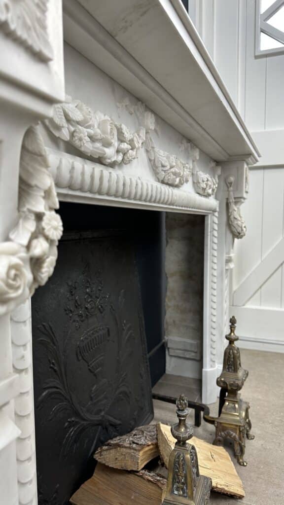Carrara Marble Antique Front Fireplace with Garland