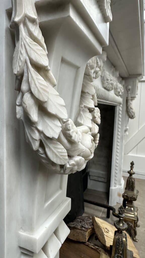 Carrara Marble Antique Front Fireplace with Garland