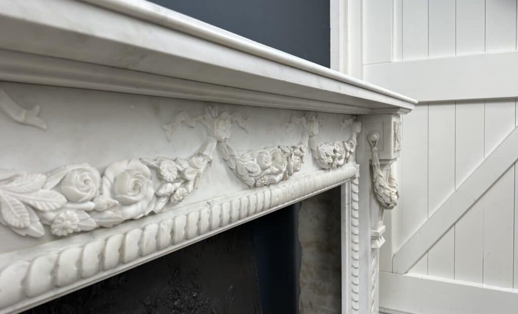 Carrara Marble Antique Front Fireplace with Garland